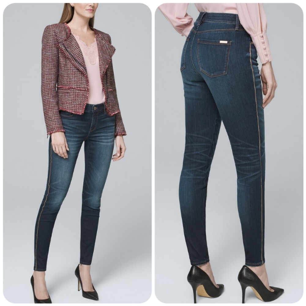 White House Black Market Embellished Skinny Ankle Jeans Dark Wash 00